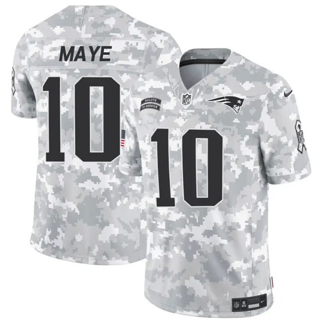 Men's New England Patriots #10 Drake Maye 2024 F.U.S.E. Arctic Camo Salute to Service Limited Football Stitched Jersey